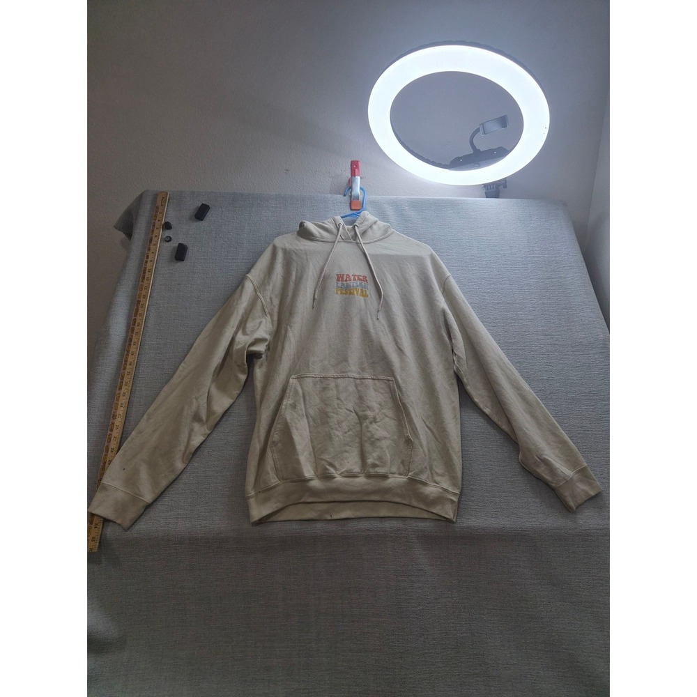 Port & Company Take a Deep Breath Oversized Hoodie Mens Large Beige Spellout